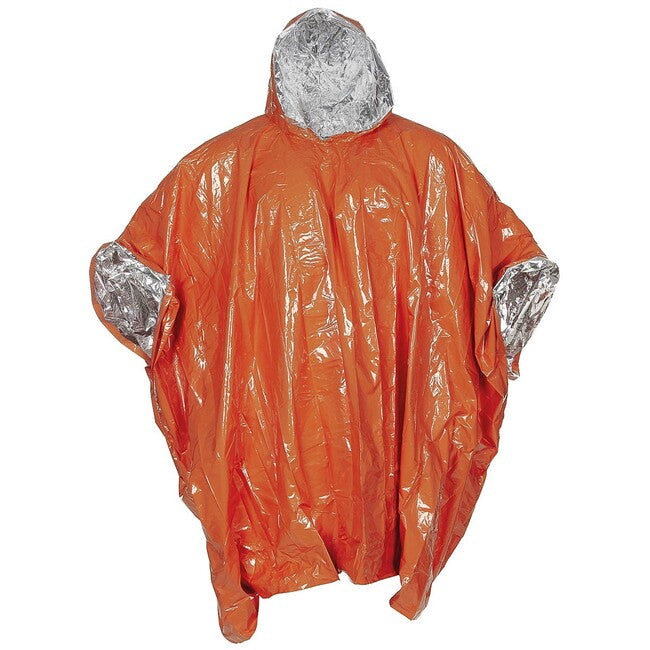 Fox Outdoor Emergency Poncho Single-Sided Aluminum Lined, Orange