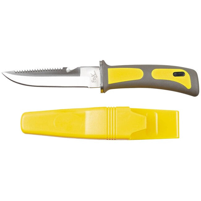 Fox Outdoor Diving Knife, Yellow-Black, Rubber Handle, With Sheath