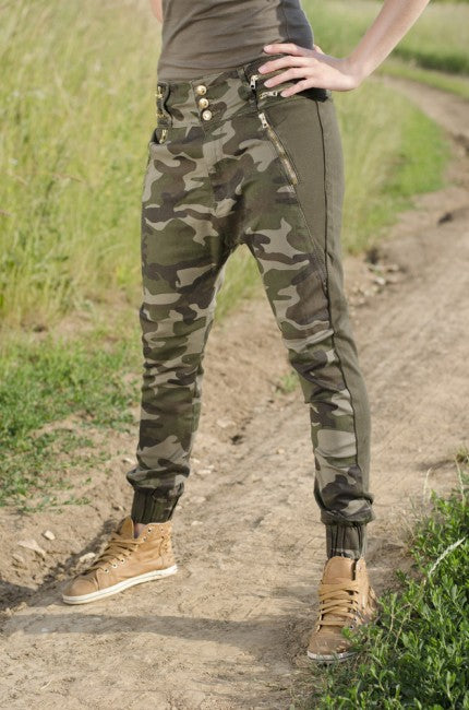 O&T dámske nohavice Garment denim s nízkym sedom, woodland