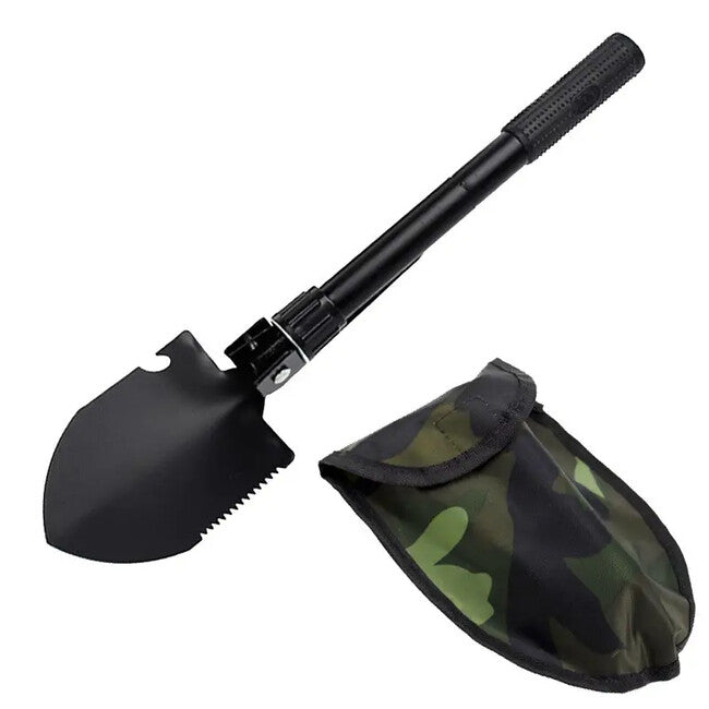 DRAGOWA Tactical Outdoor Multifunctional Folding Shovel with Pickaxe and Sheath Ember, Black