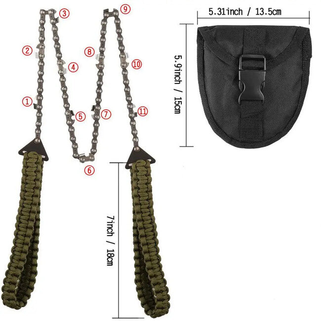 DRAGOWA Tactical Pocket Chain Saw with Paracord Handle Wander, Green