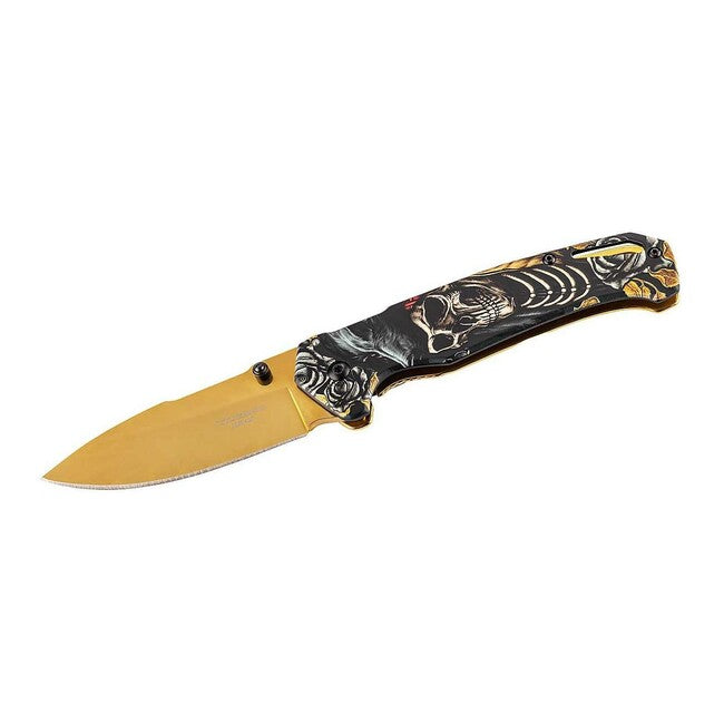 Herbertz Fantasy Single-Blade Pocket Knife 8.4cm, Titanium, Gold, Skull Motif