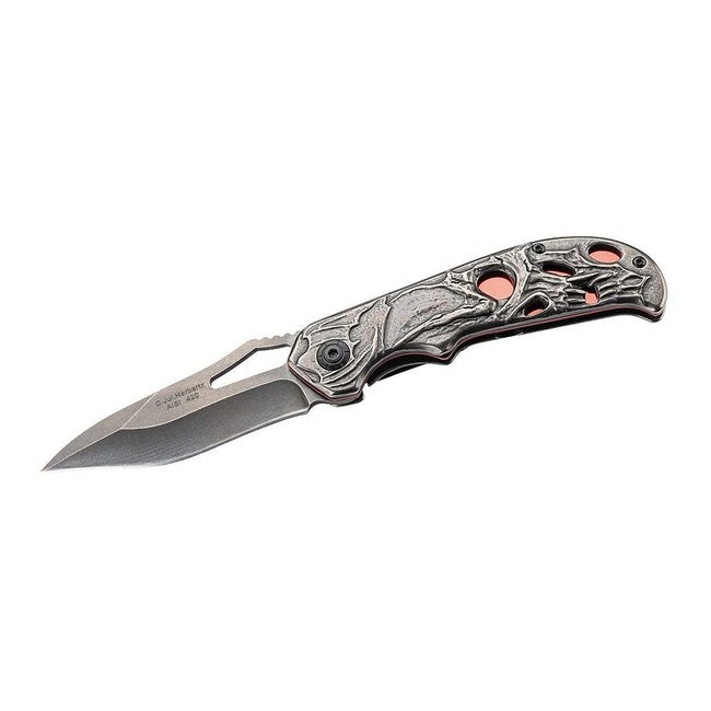 Herbertz Single-Hand Robust Pocket Knife 9cm, Stainless Steel, Skull