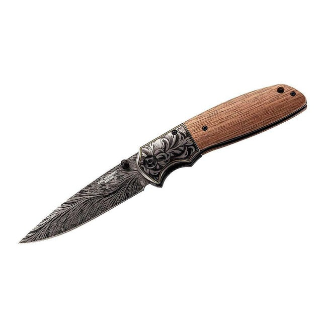 Herbertz Single-Hand Pocket Knife 10cm, Walnut Wood, Relief Decorative Motif