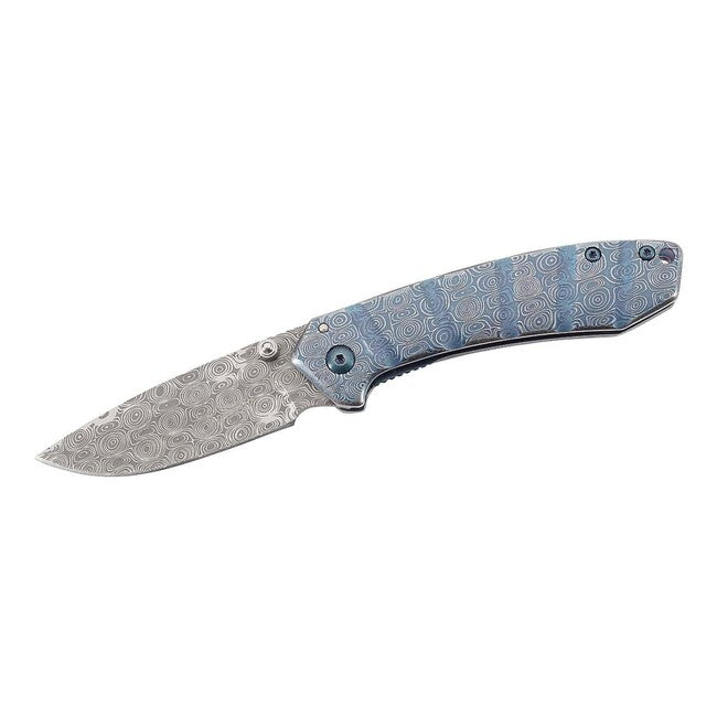 Herbertz One-Hand Pocket Knife 7.7cm, Stainless Steel, Blue, Damascus Look