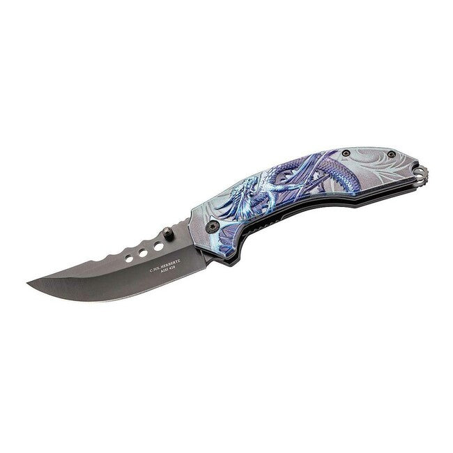 Herbertz One-Handed Pocket Knife 8.5cm, Aluminum, 3D Dragon