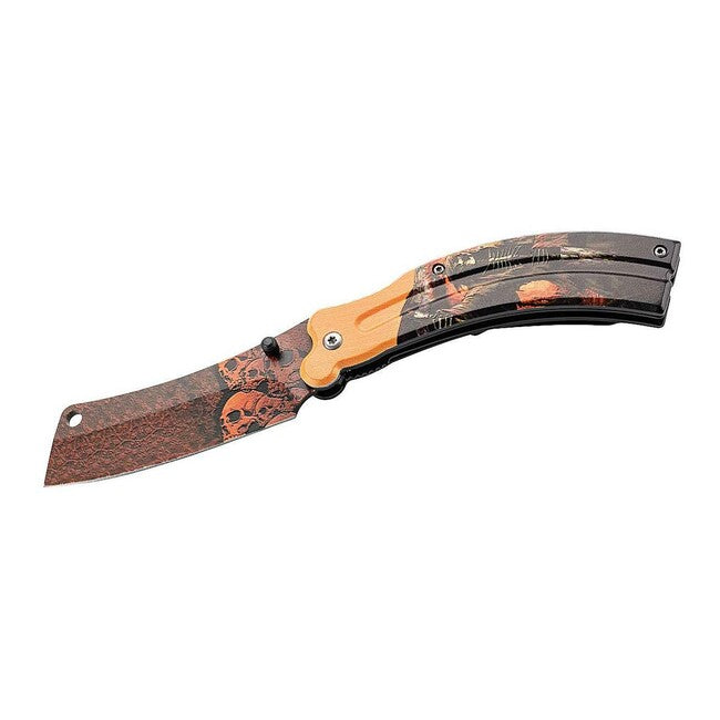 Herbertz One-Handed Folding Knife 8.5cm, Aluminum, Black-Orange, 3D Skull