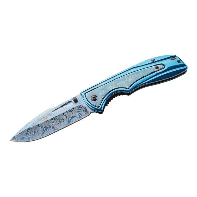 Herbertz One-Handed Folding Knife 8.6cm, Stainless Steel, Damascus Look