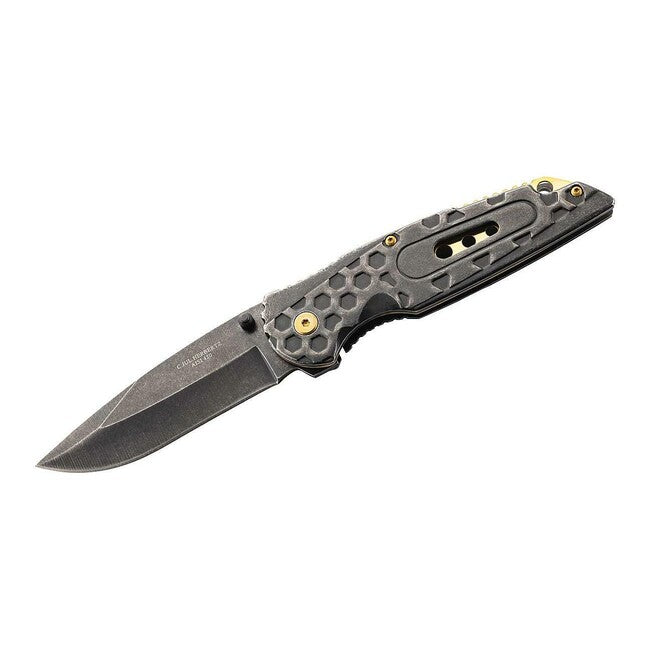 Herbertz One-Hand Pocket Knife 8.6cm, Stainless Steel, Brass, Stonewash