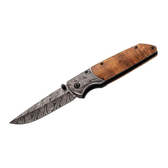 Herbertz Single-Handed Folding Knife 8.8cm, Root Wood, Relief Decorative Pattern