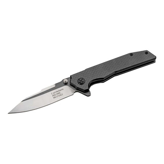 Herbertz Single-Hand Pocket Knife 8.8cm, Carbon Fiber, G10, Black Stonewash