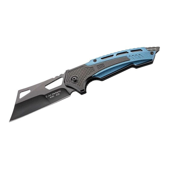 Herbertz One-Hand Pocket Knife 8cm, Anodized Aluminum, Blue-Black