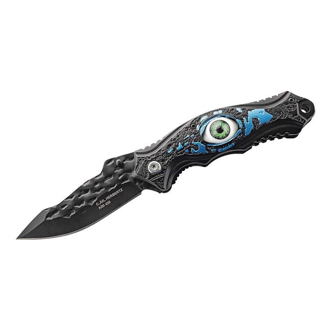 Herbertz One-Hand Pocket Knife 8cm, Aluminum, Black, Eye Pattern