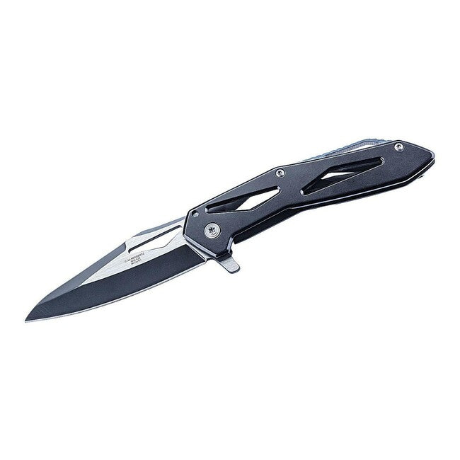 Herbertz One-Hand Pocket Knife 8cm, Skeletonized Construction, Stainless Steel, Black