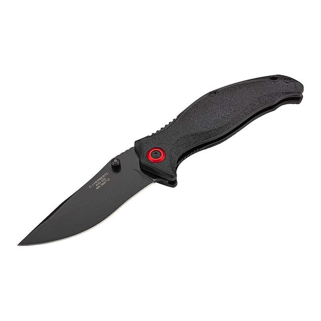 Herbertz One-Hand Pocket Knife 9.4cm, Glass Laminate and Aluminum, Black-Red