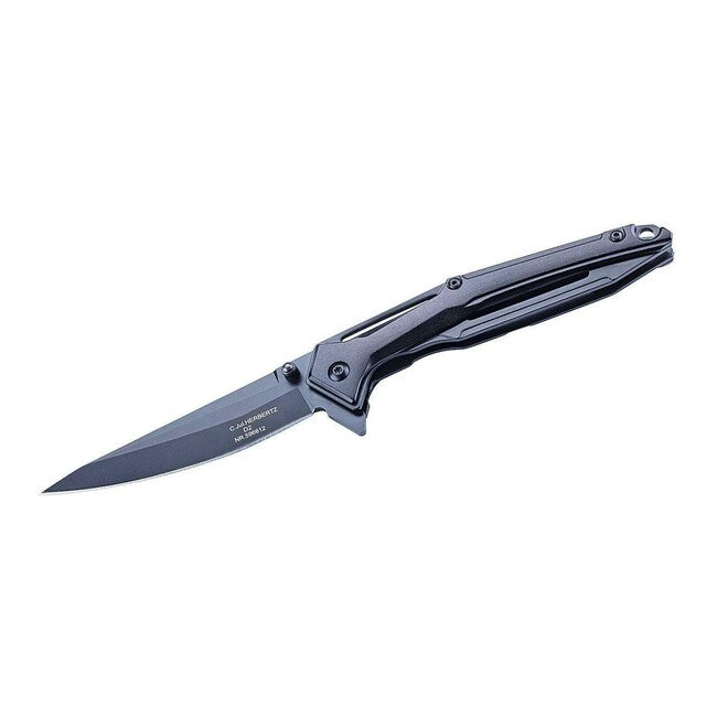 Herbertz One-Hand Pocket Knife 9.6cm D2, CNC Milled Aluminum, Black