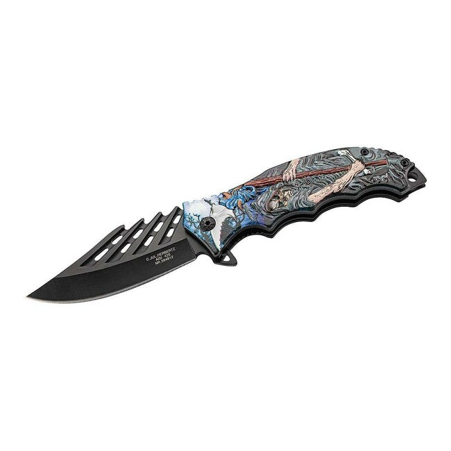 Herbertz One-Hand Pocket Knife 9cm, Aluminum, 3D Skull