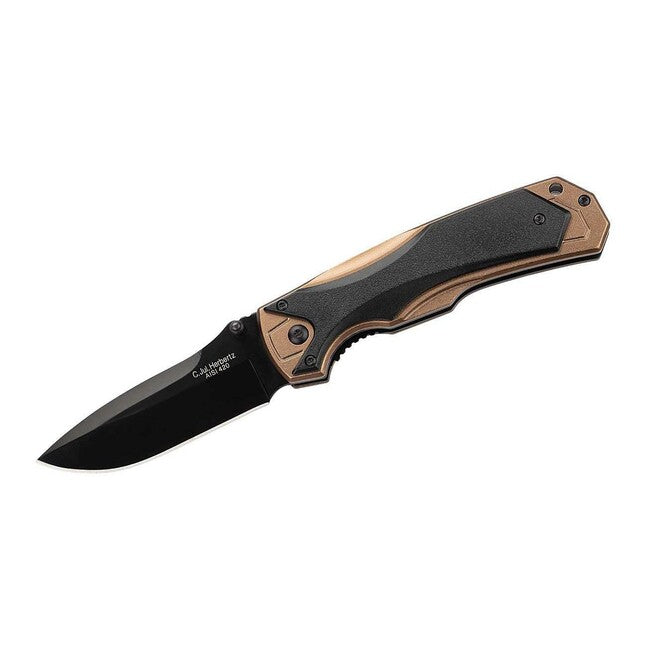 Herbertz One-Hand Folding Knife 9cm, Aluminum, Black-Bronze, Wood Look