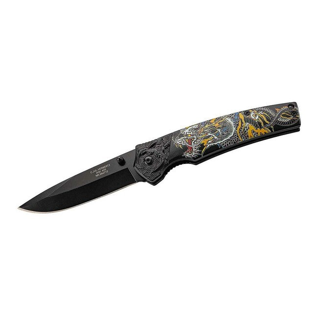 Herbertz Single-Hand Folding Knife 9cm, Aluminum, Colorful Asian Dragon