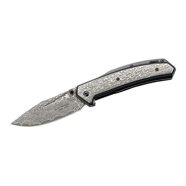 Herbertz One-Hand Pocket Knife 9cm, Stainless Steel, Etched Metal with Damascus Look