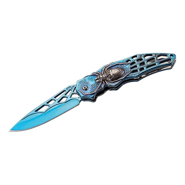 Herbertz Single-Hand Pocket Knife 9cm, Stainless Steel, Blue, 3D Spider