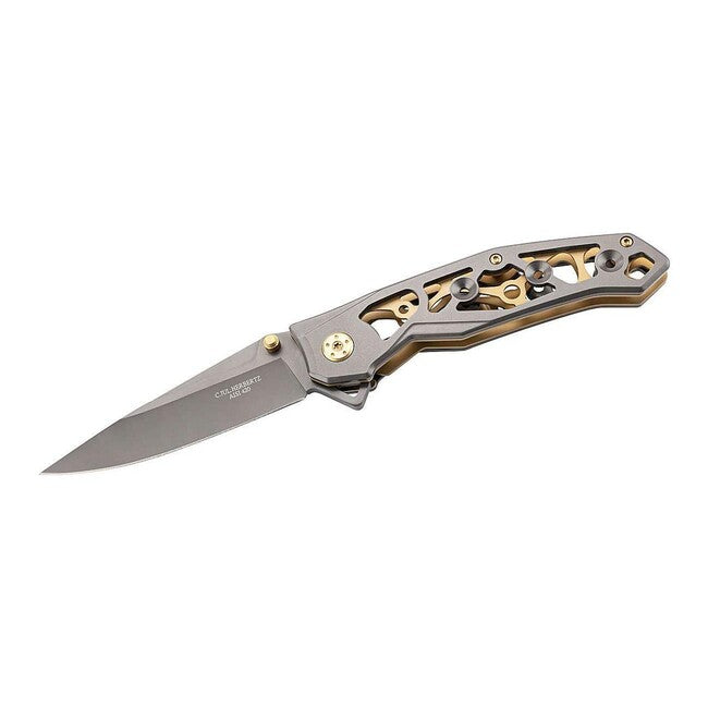 Herbertz Single-Hand Pocket Knife 9cm, Steel, Skeleton Construction, Black-Gold