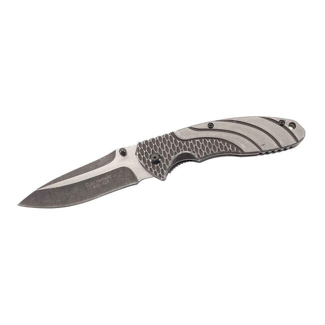 Herbertz Single-Hand Folding Knife 9cm, Stainless Steel with Honeycomb Pattern, Stonewash