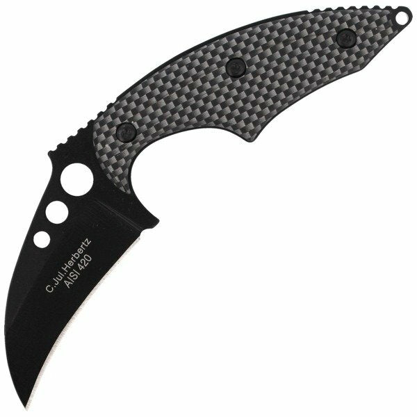 Herbertz nôž na krk 6cm, vzhľad Carambit, hliník, čierno-sivá