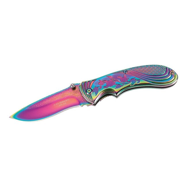Herbertz Rainbow Single-Hand Pocket Knife 8cm, Stainless Steel with Titanium Coating, Rainbow