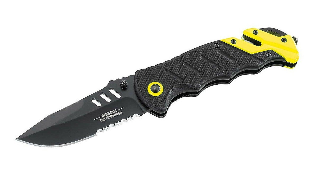 Herbertz TOP-Collection Rescue Pocket Knife 9.2cm, Black-Green, G10, Nylon Sheath