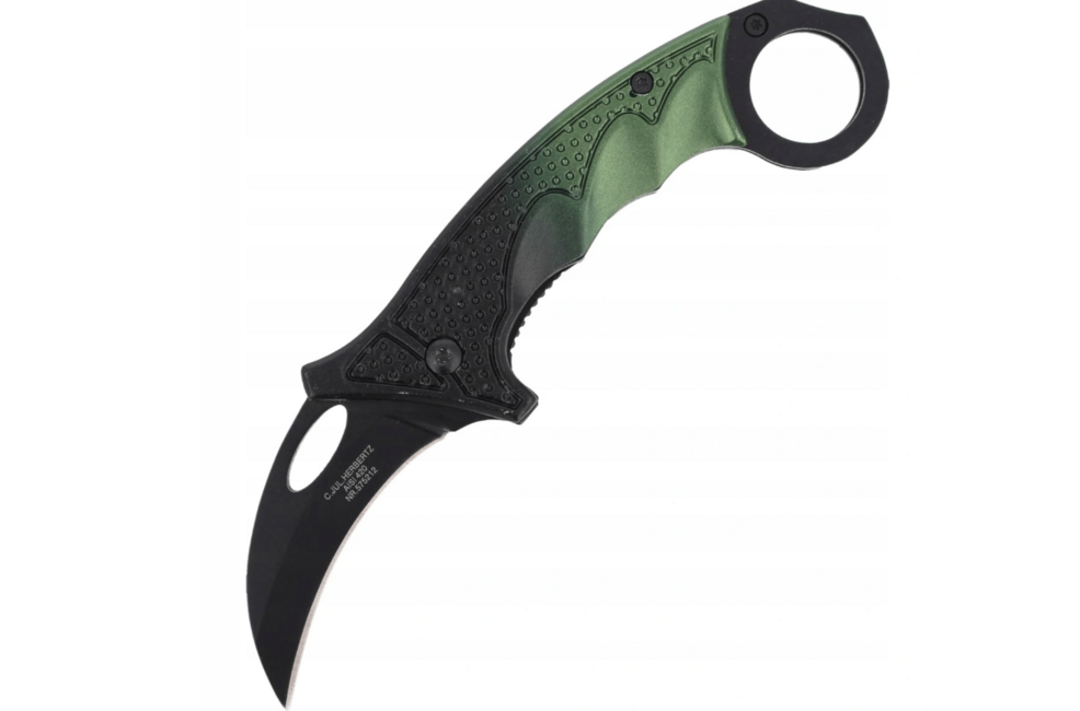 Herbertz Karambit Folding Knife 6cm, Black-Green, Aluminum