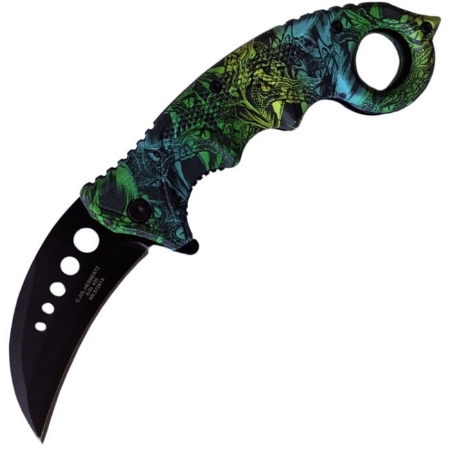 Herbertz Pocket Karambit 7.3cm, Green-Black, Plastic, Snake Design