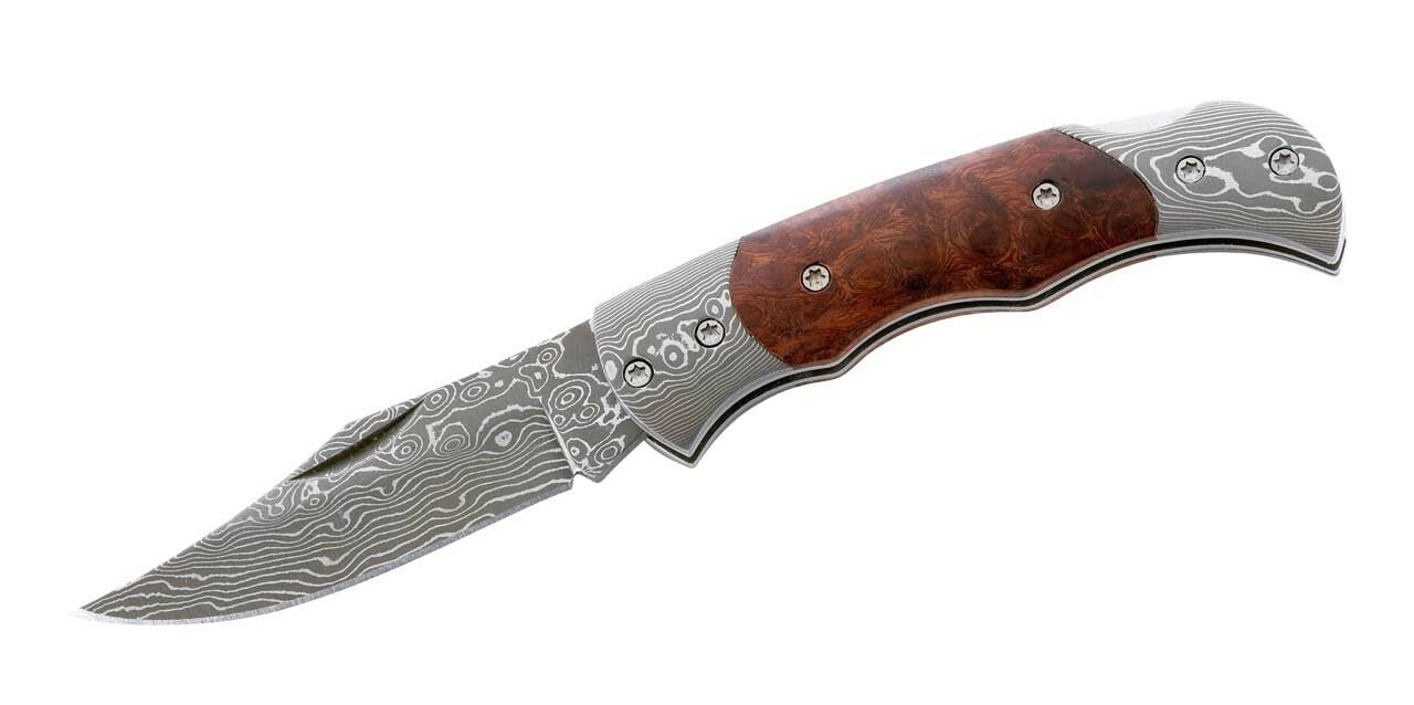Herbertz Pocket Knife 6.2 cm, Damascus, Wood