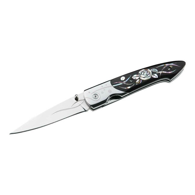 Herbertz Folding Knife 7.8cm, Black, Micarta, Floral Design