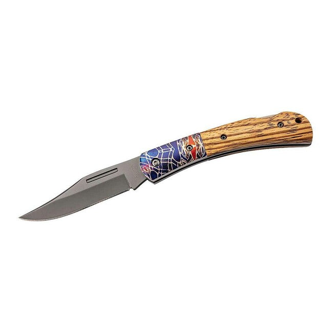 Herbertz Folding Knife 8.4cm, Zebrano Wood, Colored Hardware