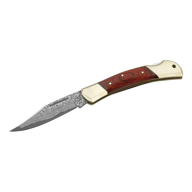 Herbertz Pocket Knife 8.5 cm, Damascus, Pakka Wood