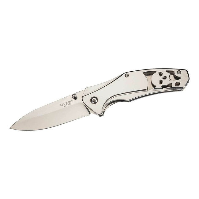 Herbertz Pocket Knife 9cm, Full Steel, Skull Design