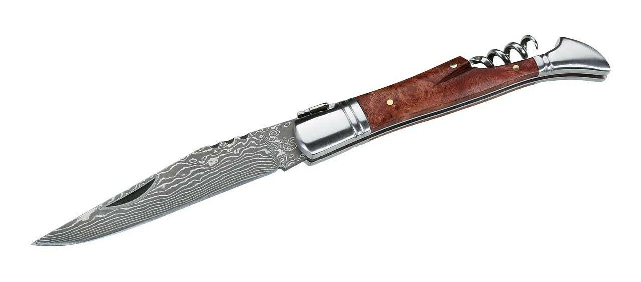 Herbertz Pocket Knife 9.7 cm, Damascus, Quince Wood, Stainless Steel, Corkscrew