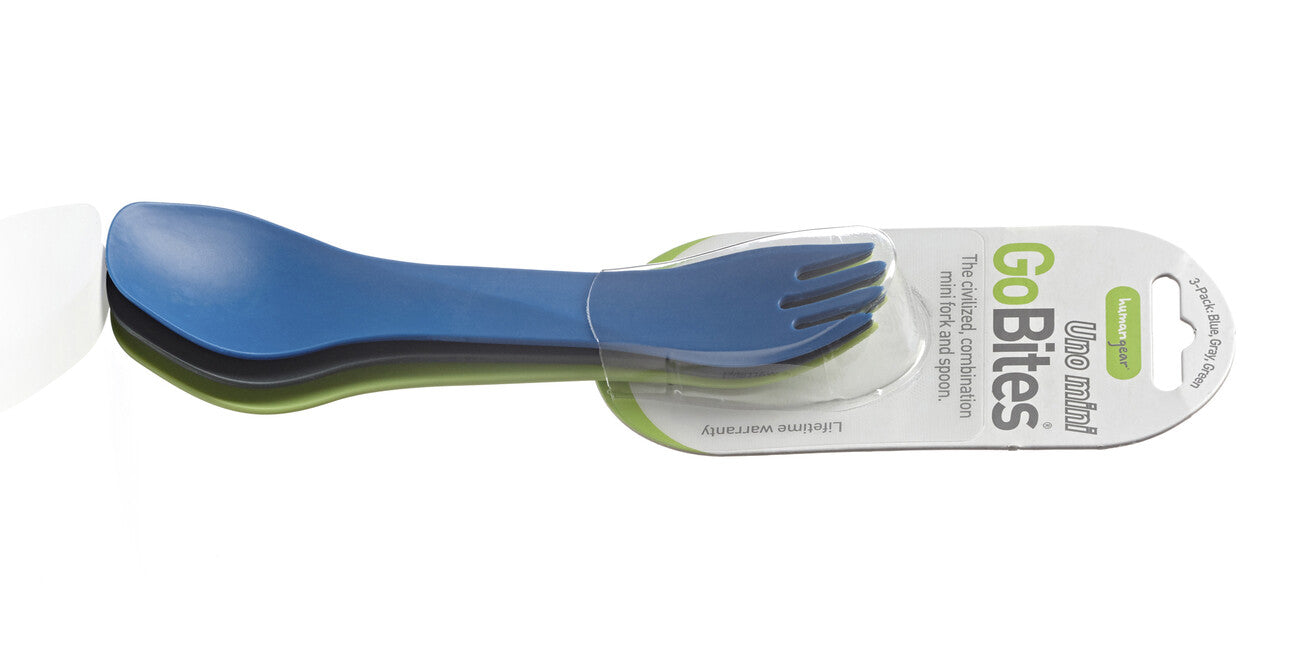 Humangear GoBites UNO Utensil Mini 3-Piece, Blue/Grey/Green