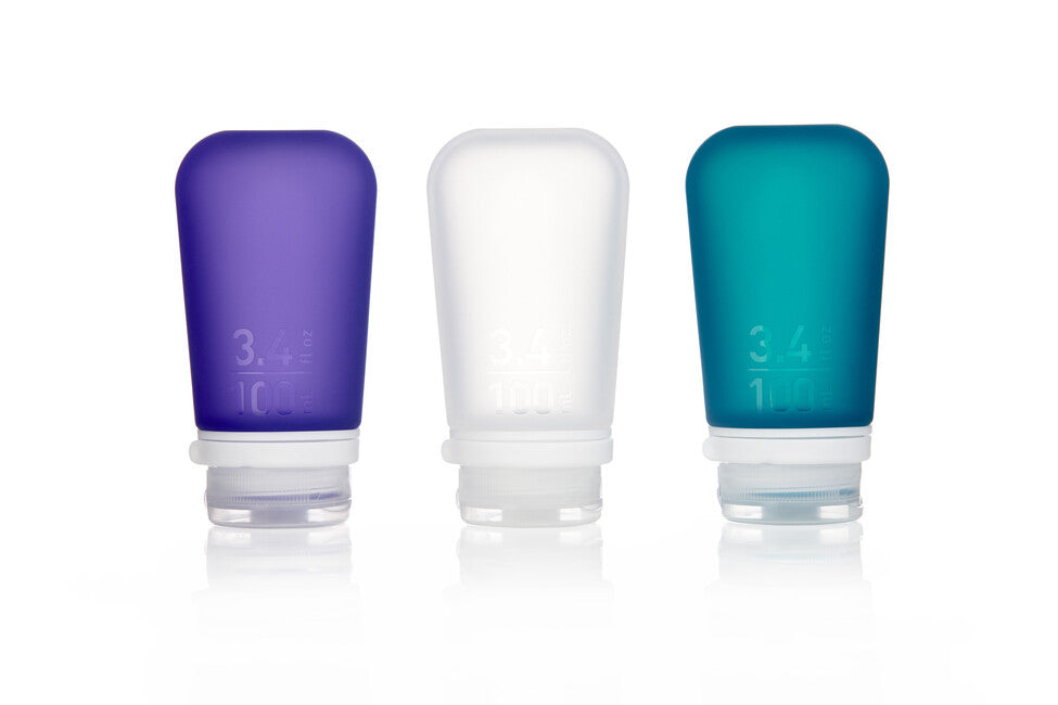Humangear GoToob+ Silicone Travel Bottle Set 3 Pack 100ml Clear/Purple/Turquoise