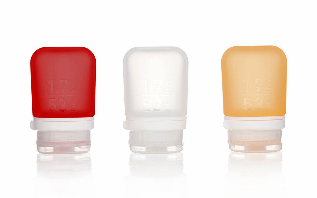 Humangear GoToob+ Silicone Travel Bottle/Container 3-Pack 53ml Clear/Red/Orange