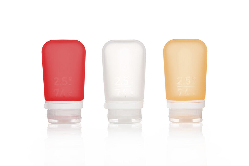 Humangear GoToob+ Silicone Travel Bottle/Container 3-Pack 74ml Clear/Red/Orange