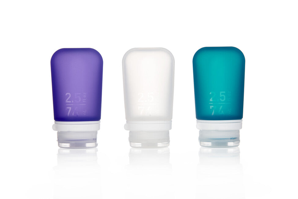 Humangear GoToob+ Silicone Travel Bottle/Container 3-Pack 74ml Transparent/Purple/Turquoise