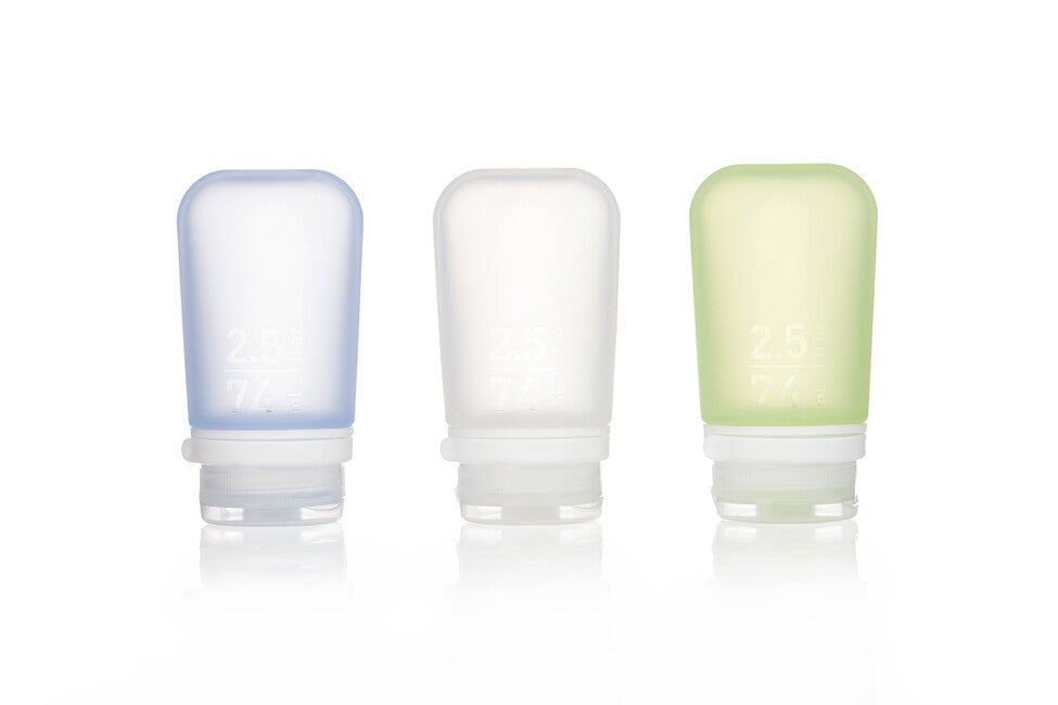 Humangear GoToob+ Silicone Travel Bottle/Container 3-Pack 74ml Clear/Green/Blue