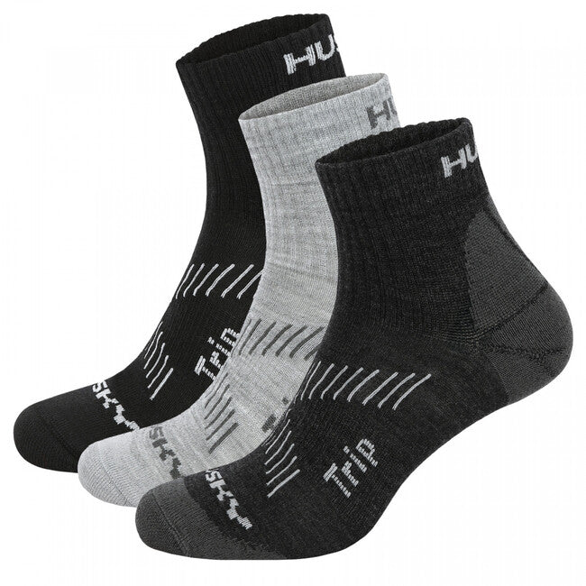 Husky Trip Socks 3 Pack, Black/Light Grey/Dark Grey