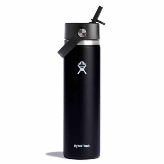 Hydro Flask Wide Mouth Thermos Bottle with Straw Cap 710 ml 24, Black