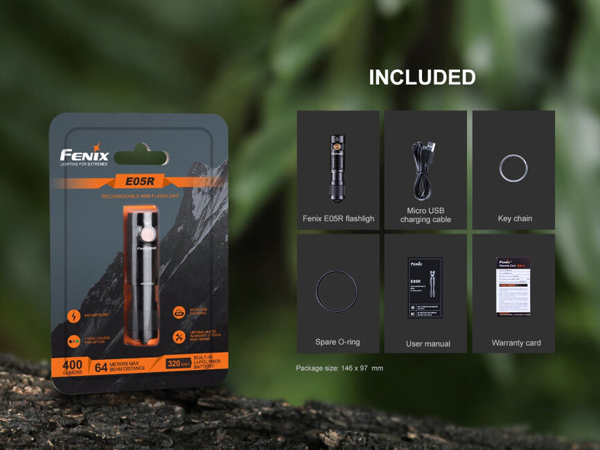 Fenix nabíjateľná mini baterka E05R, hnedá