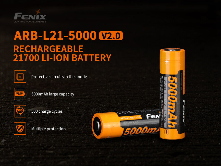 Fenix Rechargeable Battery 21700 5000 mAh, Li-Ion