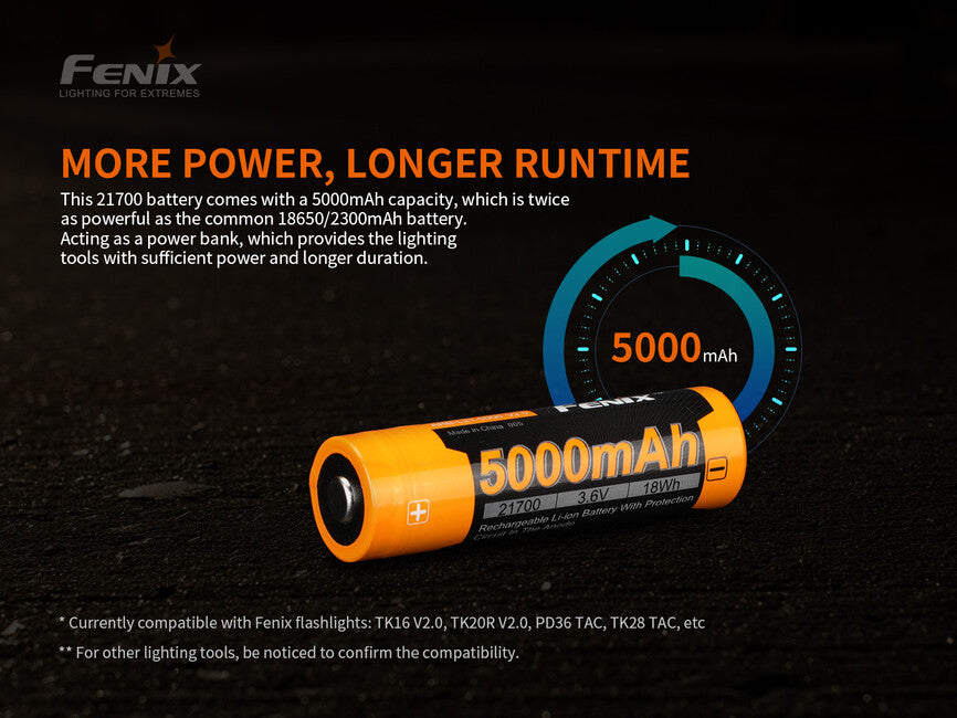Fenix Rechargeable Battery 21700 5000 mAh, Li-Ion