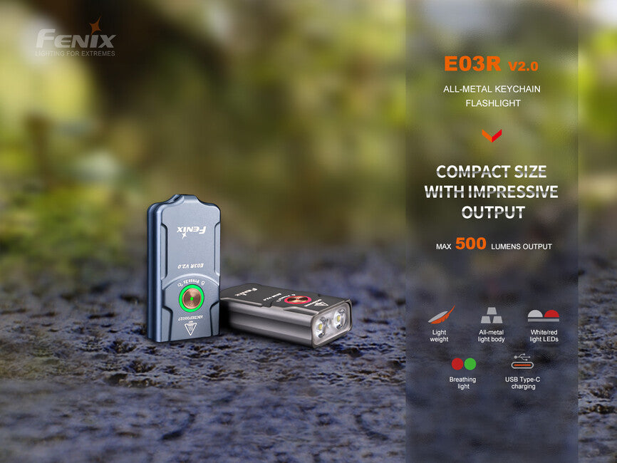 Fenix E03R V2.0 Rechargeable Flashlight, Grey